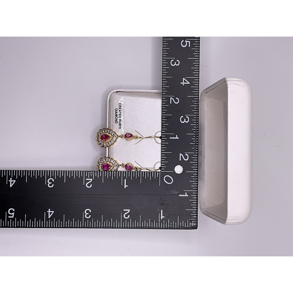 Diamond Accent Created Ruby 18kt Gold Over Brass Dangle Earrings - Picture 6 of 6